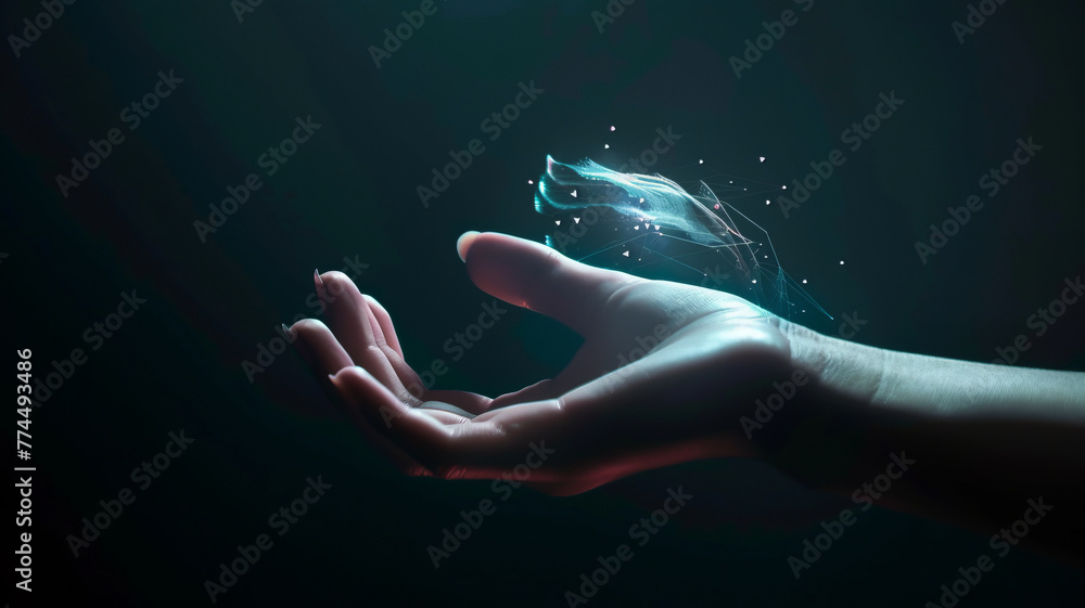 PRODUCK Hologram On A Female Hand.