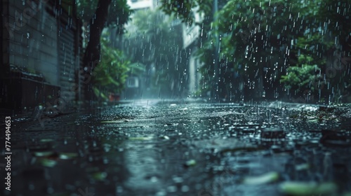 Rain is falling heavily due to sudden thunderstorms and summer storms, causing the downpours to not be able to drain quickly into the sewers, photo