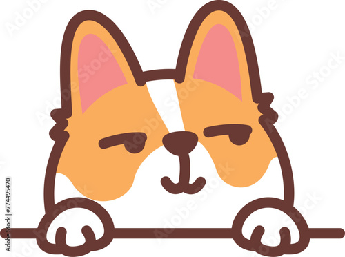 Funny corgi dog looking sideways cartoon, vector illustration