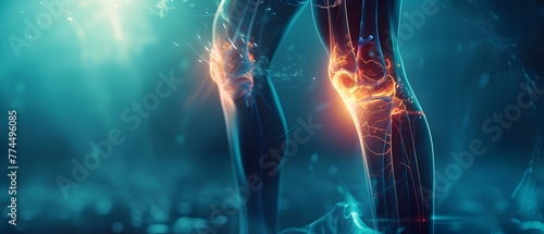 Sciatic nerve compression shown by leg shooting pain in photo. Concept Sciatica, Leg Pain, Nerve Compression, Medical Condition, Diagnosis photo