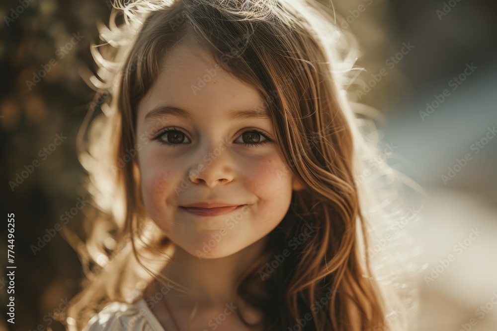 Portrait of a cute little girl with long hair in the park Portrait of a cute little girl with long hair in the park