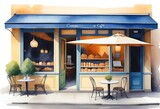 watercolor painting Charming Europeanstyle cafe wi (2)