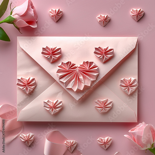 love letter envelope with paper craft heart, generative ai