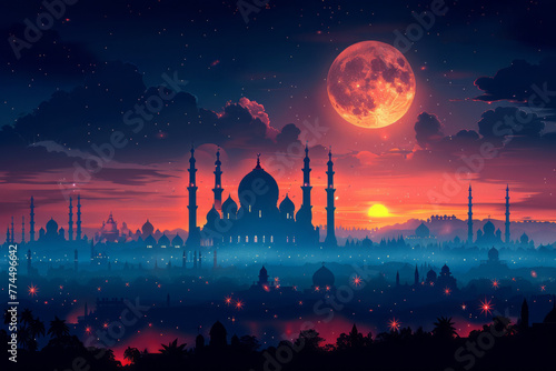 Free vector eid mubarak festival mosque greeting background,generative ai