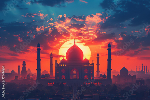 Free vector eid mubarak festival mosque greeting background,generative ai photo