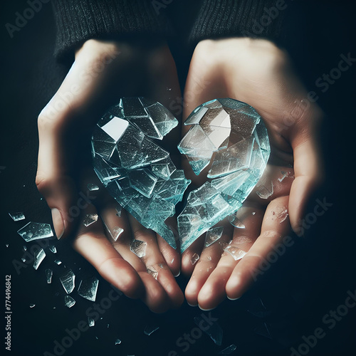 Broken heart. Hand holding a broken heart photo