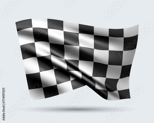 Vector illustration of 3D Racing flag isolated on light background. Created using gradient meshes, EPS 10 vector