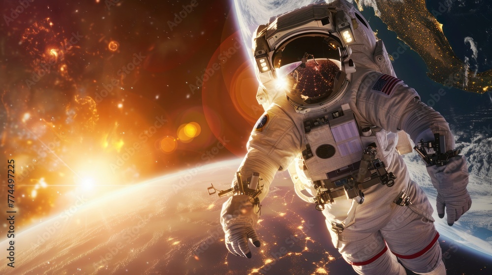 astronaut floating in space with the sun in the background and the earth in high resolution and high quality HD astronaut floating in space with the sun in the background and the earth in high resolution and high quality HD