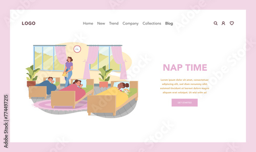 Nap time in kindergarten. Flat vector illustration
