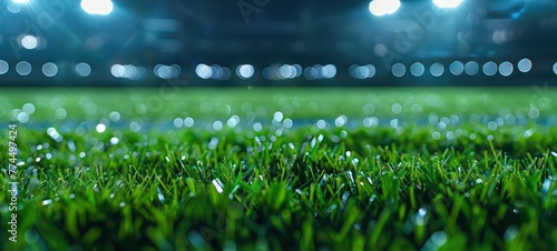 Football stadium with lights - grass close up in sports arena - background