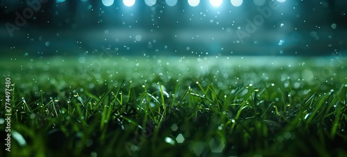 Football stadium with lights - grass close up in sports arena - background