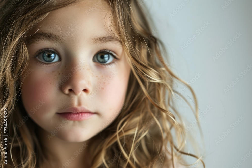 Portrait of a little girl with freckles on her face Portrait of a little girl with freckles on her face