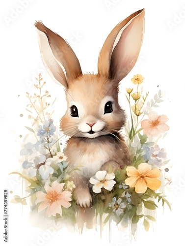 cute rabbit With watercolor Illustration Clip Art, Easter bunny cartoon