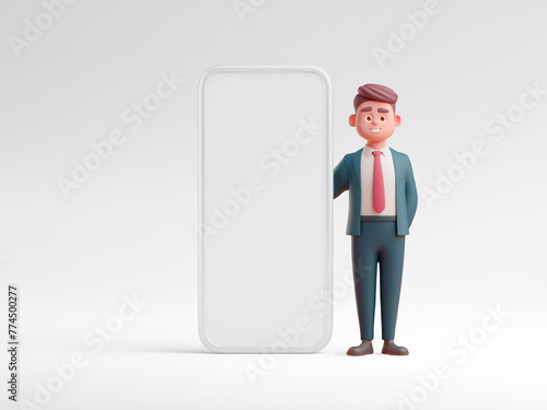Character Business Man with Phone Mockup photo