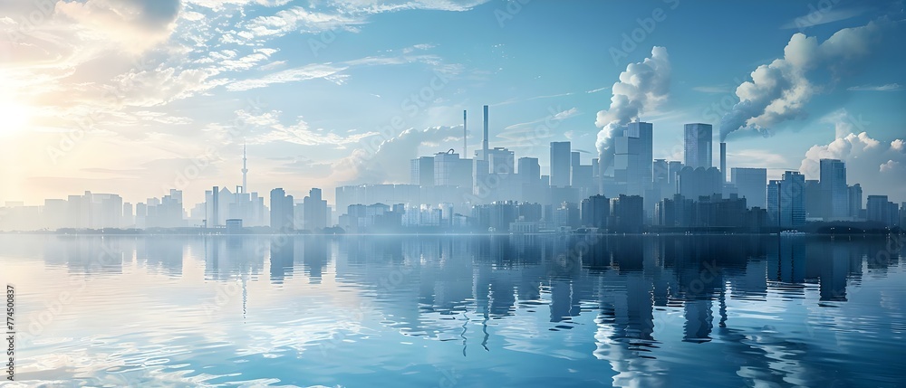 City Skyline Focused on Reducing Carbon Emissions and Achieving Net Zero Greenhouse Gas Emissions. Concept City Planning, Carbon Footprint Reduction, Sustainable Development