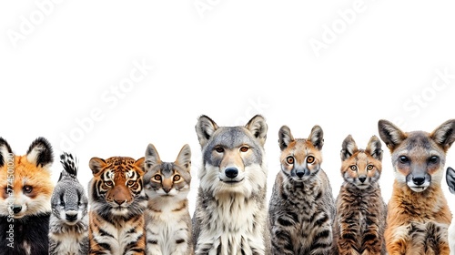 Diverse Group of Captivating Wild Zoo Animals Together in Harmonic Coexistence over a White Horizontal Banner or Social Media Cover