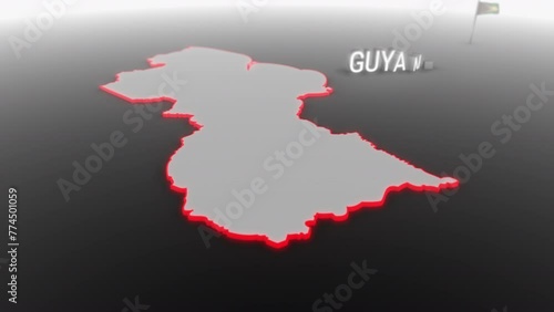 3d animated map of Guyana gets hit and fractured by the text “War” photo