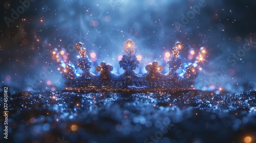 A digital stellar crown adorns regal blue  symbolizing divine sovereignty in the digital realm.