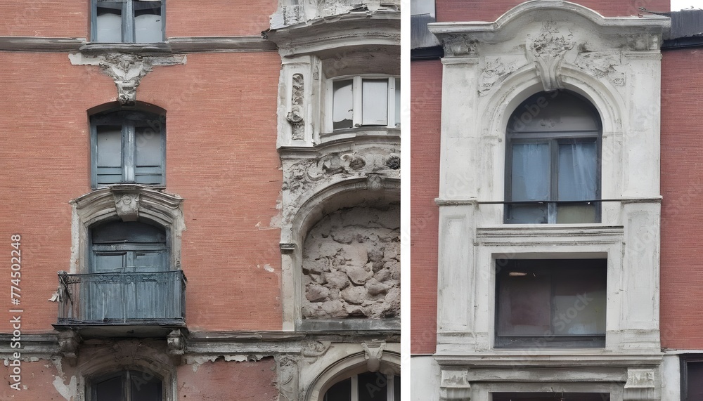 Partly restored decaying facade, an old vs. new concept