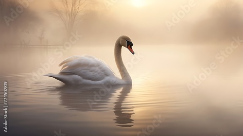 Grace in Motion: A Majestic Swan Glides Serenely Across a Mirror-like Surface, Reflecting Elegance and Beauty in Nature's Perfect Harmony