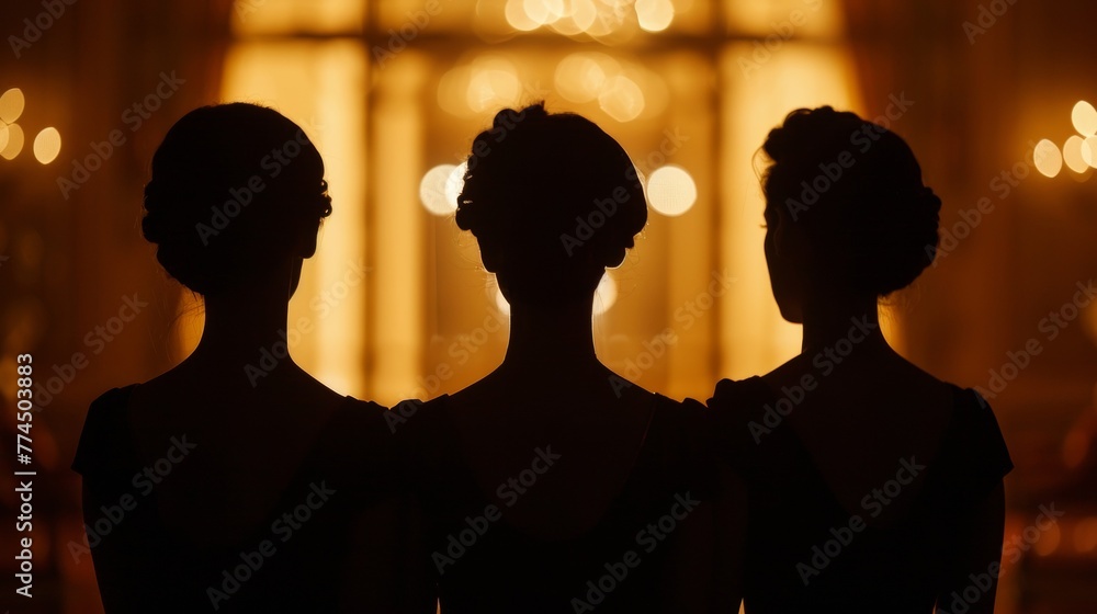 The silhouettes of three goddesses command the attention of the room presence radiating an air of authority and intelligence. . .