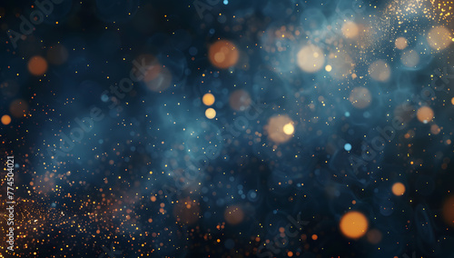 Abstract gold and navy blue background with sparkling particles © katobonsai