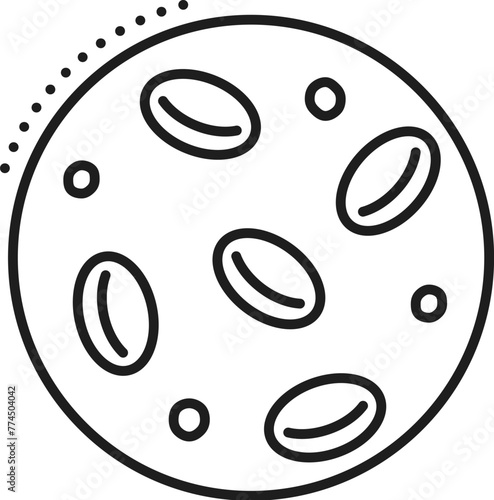 Anemia blood test line icon, vector hematology, anemia symptom, physical disease. Complete blood count outline sign of red cells reduction, hemoglobin and hematocrit concentration microscope lab test