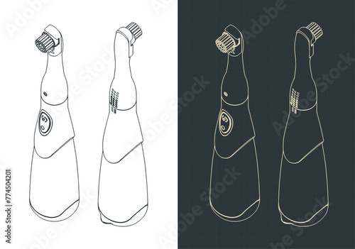 Electric toothbrush isometric blueprints