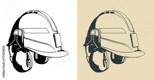 Industrial safety helmet with ear muffs