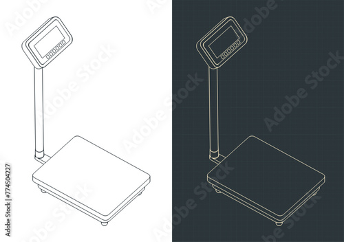 Industrial weighing scale isometric blueprints
