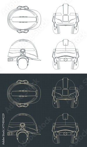 Industrial safety helmet with ear muffs blueprints
