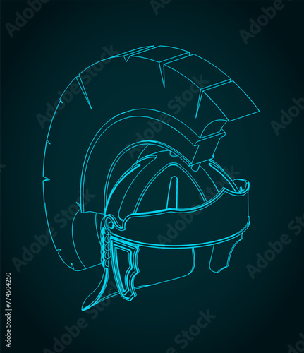 Roman legionary helmet isometric blueprint
