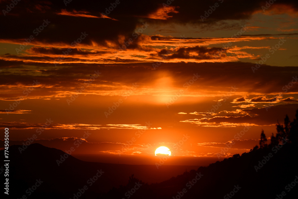 Orange Sunset Clouds Over Desert Southwest USA