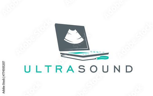 Ultrasound icon, medical examination and ultrasonography vector emblem. Ultrasound and radiology or body ultrasonic, diagnostic sonogram or sonography clinic badge for healthcare or echo examination