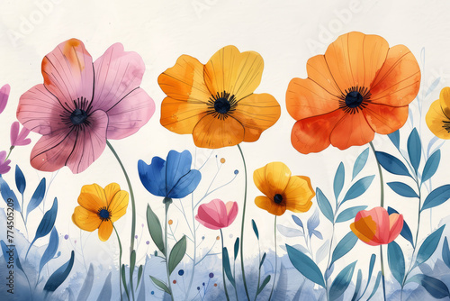 Cute Spring Flower Digital Papers,watercolor clipart,glossy,generative ai © Suralai