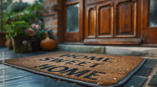 Home Sweet Home Welcome Mat At Front Door of House. Generative AI.