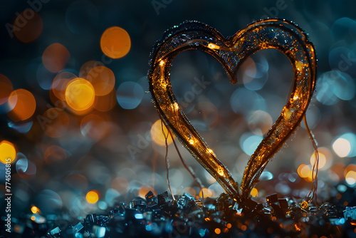 Heart light shape sparkle at night background.