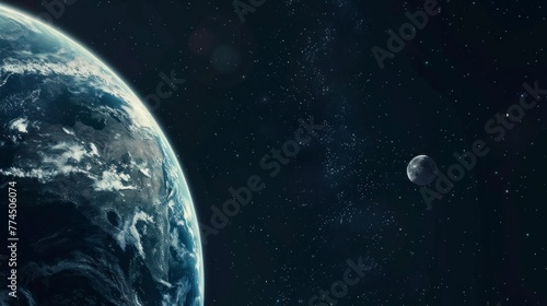 planet earth with the moon in the background and starry background in high resolution