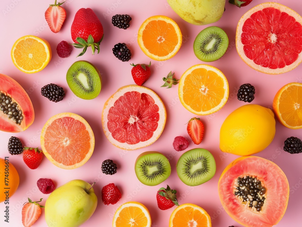 overhead view of mixed fruits, colorful and healthy overhead view of mixed fruits, colorful and healthy