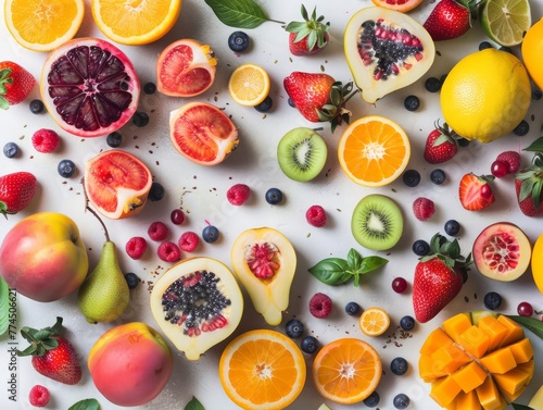 overhead view of mixed fruits, colorful and healthy © zakariastts