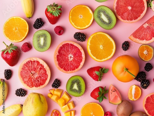 overhead view of mixed fruits  colorful and healthy