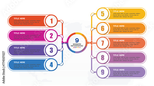 Standard infographic 9 process and number for presentation.