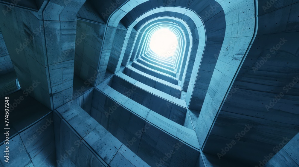 Fototapeta premium Looking Up Through Geometric Tunnel to Bright Sky