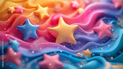 Abstract star shapes in a 3D clay universe, colorful patterns forming a futuristic backdrop