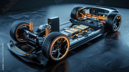 Futuristic technology sport car chassis high performance EV factory