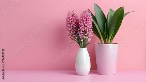 Pink Hyacinth and Eucalyptus Floral Arrangement on Pink Wall Background - Spring Flower Decor   Home Decor  Interior Design  Florist  Springtime  Seasonal Decoration  Botanical