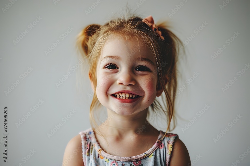Portrait of a cute smiling little girl on a gray background. Portrait of a cute smiling little girl on a gray background.