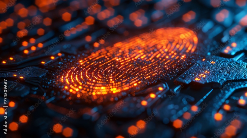 Embrace the future of cyber security with an extreme close-up of a fingerprint, intertwined with glowing digital overlays and infographics. Witness the synergy of biometrics and technology.
Embrace the future of cyber security with an extreme close-up of a fingerprint, intertwined with glowing digital overlays and infographics. Witness the synergy of biometrics and technology.