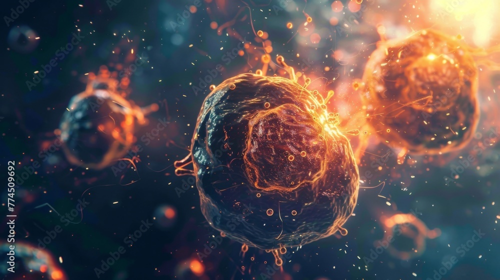 A specialized cell known as a macrophage with a large size and distinctive amoebalike shape. These cells are crucial for immune system A specialized cell known as a macrophage with a large size and distinctive amoebalike shape. These cells are crucial for immune system
