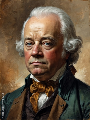 john adams portrait oil pallet knife paint painting on canvas with large brush strokes art illustration on plain white background from Generative AI
